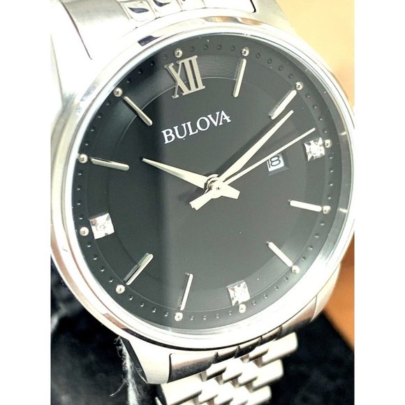 Bulova Women’s Watch 96P226 Silver Steel Diamond Black Dial Quartz 32mm - Picture 12 of 13